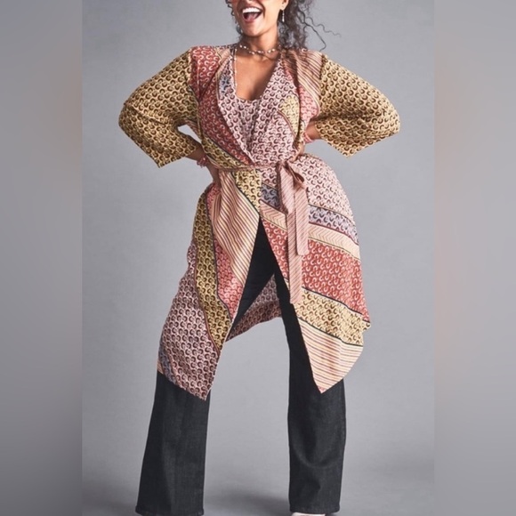 Cabi Kimono Poet Duster Jacket Dress Womens S Boho Patchwork Print Belted new - Picture 12 of 13